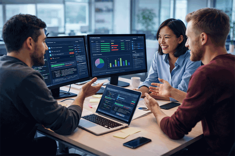 Tím QA testerov pri práci na softvérových projektoch